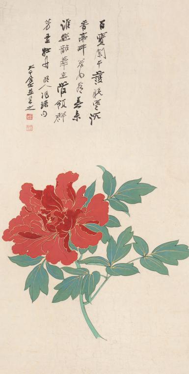 (《花王图》)参展的三十幅张大千书画作品中,有一幅工笔牡丹《花王图