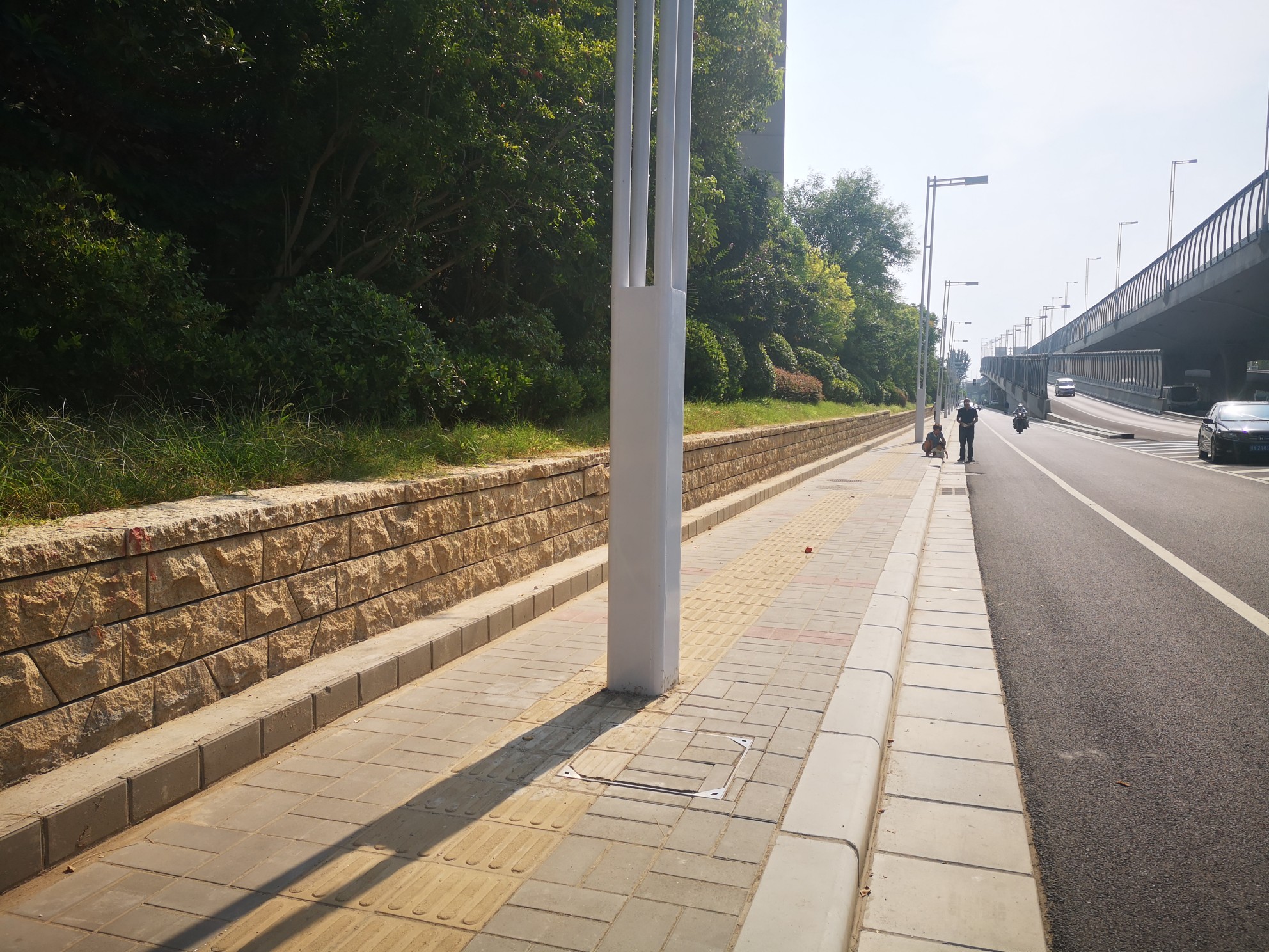 盲道|郑州北三环一400米路段 10多根灯杆“抢占”盲道