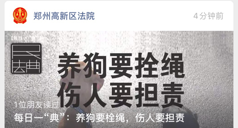 狗|多家法院公号刷屏：养狗要拴绳，伤人要担责!
