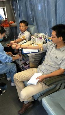 图为漯河郾城区委办公室志愿者正在献血